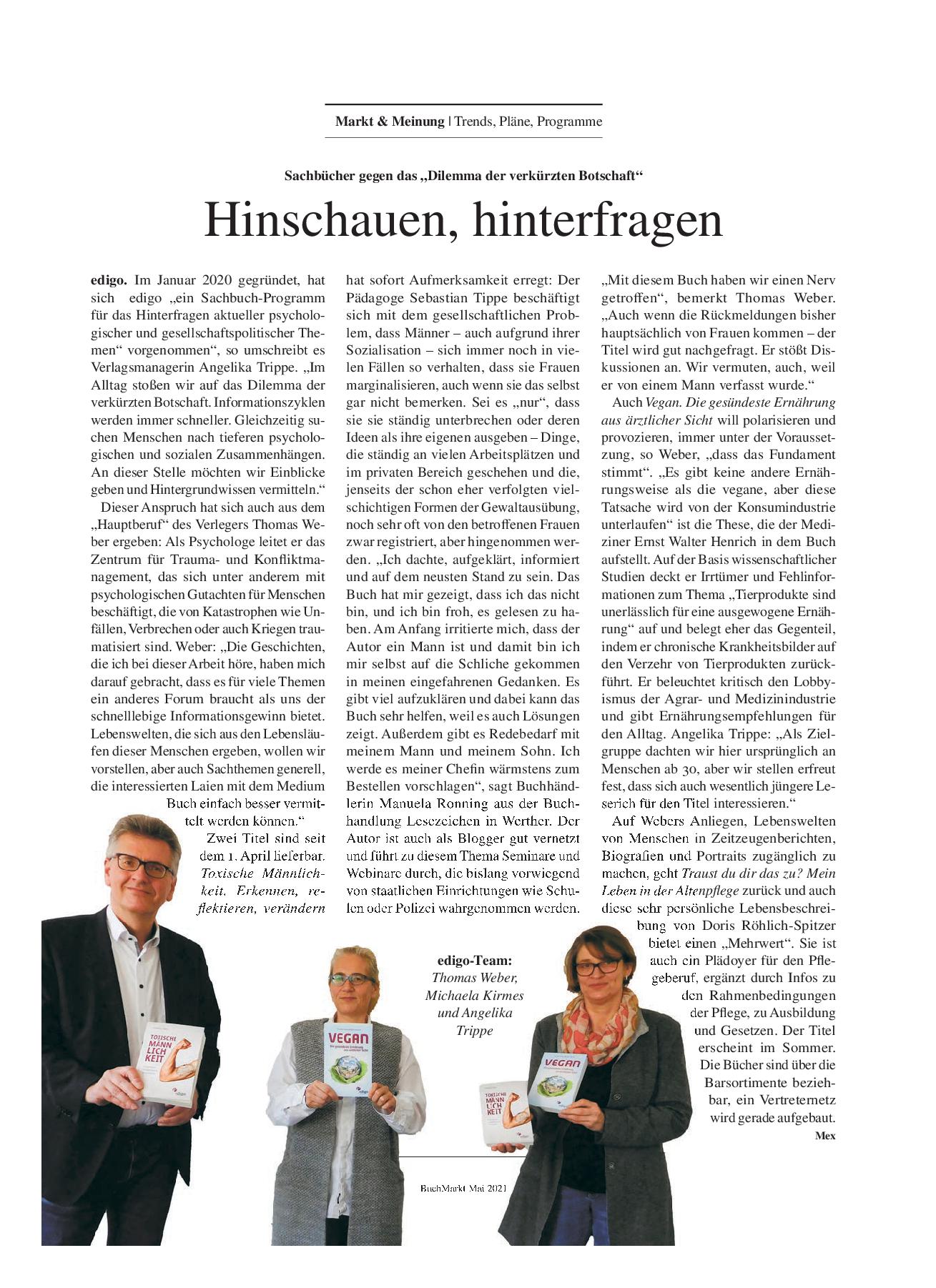 Buchmarkt 05 21 über den edigo Verlag 